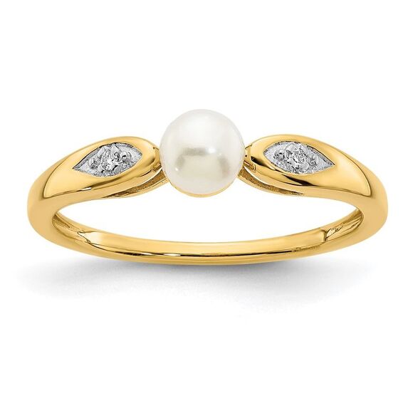 Kazi Luxury 14k Yellow Gold FW Cultured Pearl and Diamond Ring